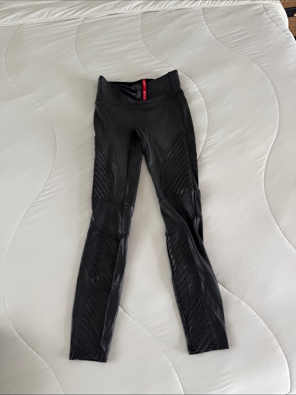 SPANX Black Quilted Faux-Leather Leggings